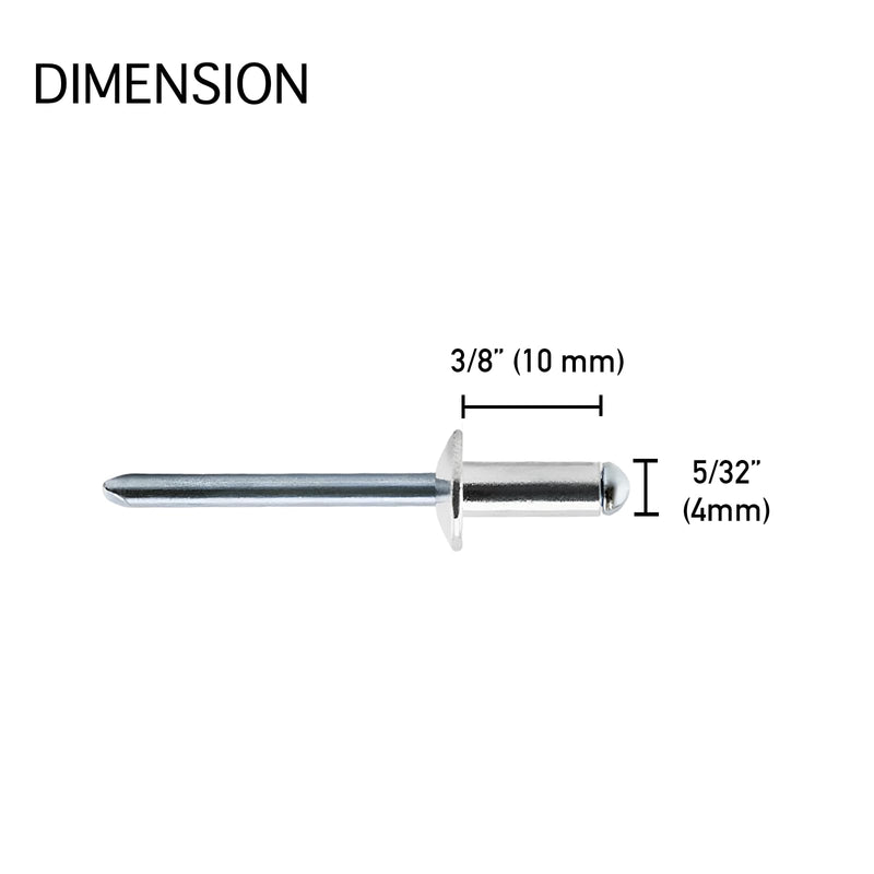 200 Pcs 5/32" x 3/8" Aluminum Pop Rivets, 4 x 10mm Blind Rivets, 4 x 10mm 5/32" x 3/8"(200pcs) Silver