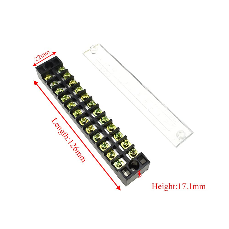 Hahiyo Dual Row Screw Terminal Strip Blocks 126mm Length Insulated Fork 600V 15A 12Positions Wire Cover Connector, Clearly Visible Mount in Place for Electrical with 2set, 15A 12P+2pcs Jumpers