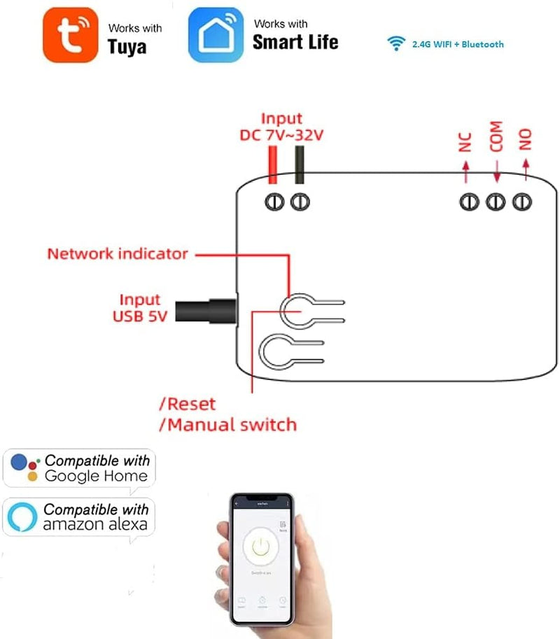 1 Channel USB 5V DC 7-32V Dry Contact Smart WiFi Wireless Relay Switch Module,Tuya Smart Life app Remote Control,Work with Alexa Google Home (1) 1