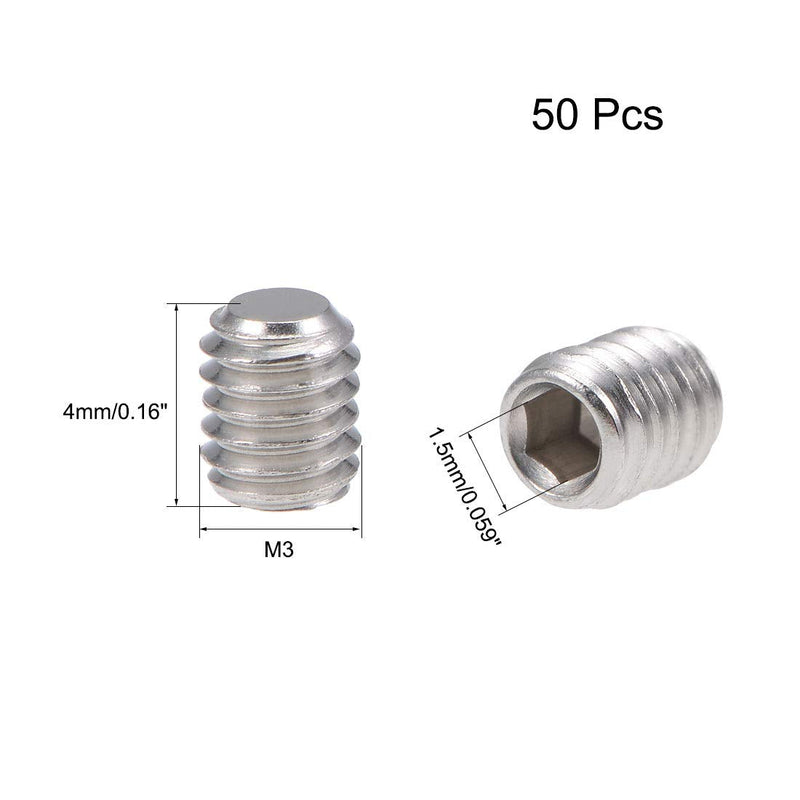uxcell 50Pcs M3x4mm Internal Hex Socket Set Grub Screws Flat Point 304 Stainless Steel Screw
