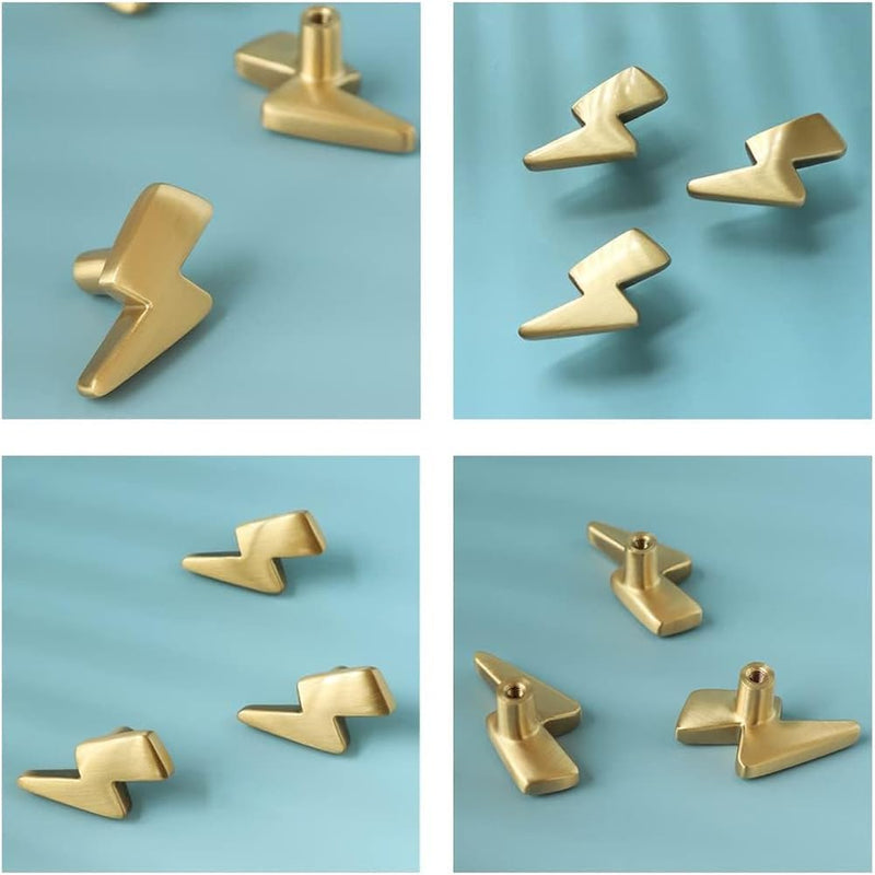 2Packs Lightning Cabinet Knobs Brass Golden Dresser Door Knobs Single-Hole Closet Handle Pull Wardrobe Cupboard Furniture Hardware for Home Kitchen Bathroom