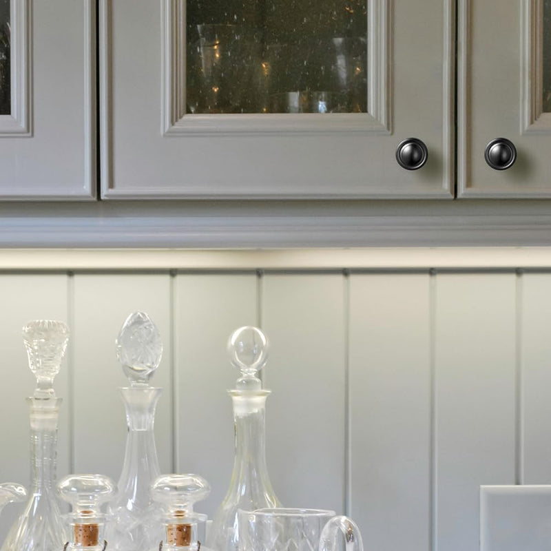 Goo-Ki 6 Pack Matte Black Round Cabinet Knobs – Smooth Domed Top with Subtle Flared Base Handles for Elegant Kitchen