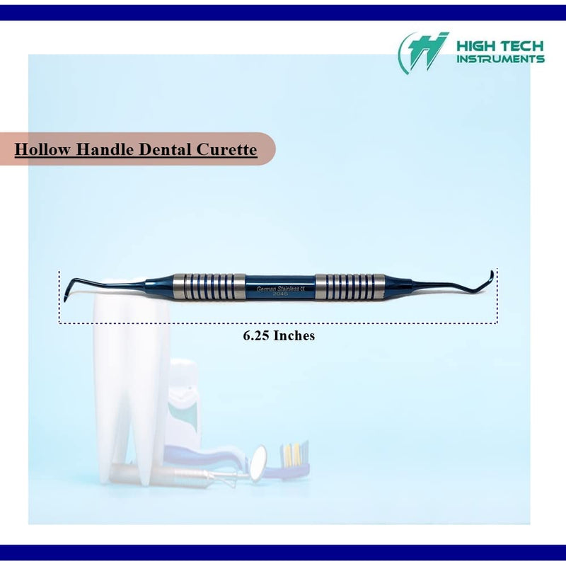 Dental Curette 204S with Hollow Handle, Blue Titanium Coated Professional Teeth Cleaning Calculus Remover Periodontal Scalers - Stainless Steel for Oral Care Double Ended Tips & Knurled Grip Scaler - 204S
