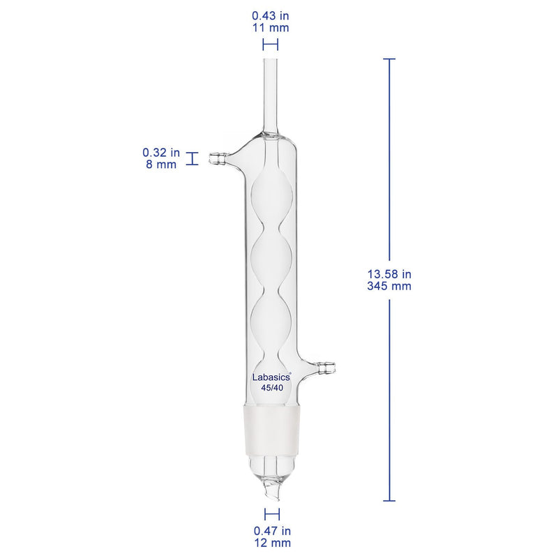 Labasics Allihn Condenser Reflux for Soxhlet Extractor, Borosilicate Glass Reflux Condenser for Soxhlet Extraction Allihn Condenser with 45/40 Lower Joint 9.8 inch Jacket Length Lab Condenser 45/40 Joint