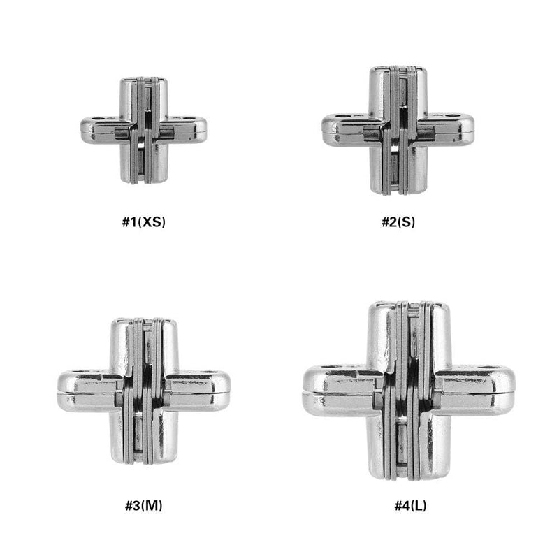 2pcs 180 Degree Hidden Hinges, Zinc Alloy Invisible Concealed Cross Door Hinge Easy Installation Furniture Cabinet Kit (XS)