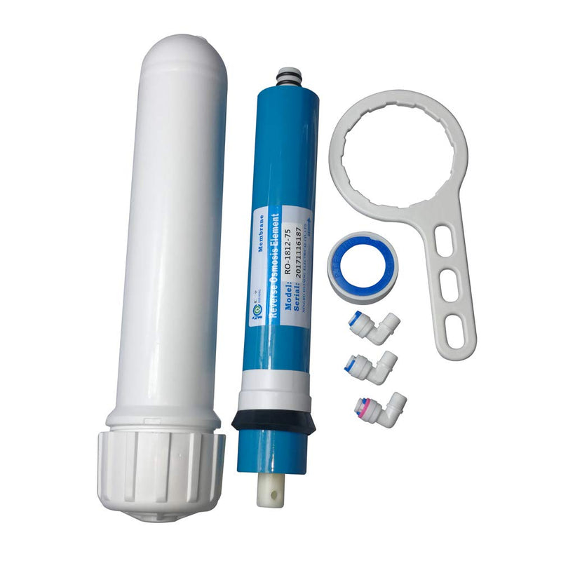 Huining Reverse Osmosis Membrane RO Membrane Housing Kit with 1/4 Quick Connector,Check valve,Water Pipe,Wrench Whole Set for Residential Household Hospital Water Filtration System (75GPD) 75GPD kit