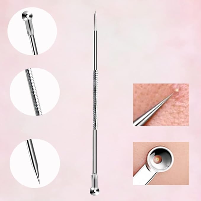 Acne Needle Set, Set of 4, Dedicated Pore Care Kit, Acne Removal, Blackhead Removal, Square Plug Pusher, Antibacterial Stainless Steel, Beauty Tool, Storage Case Included, Portable Convenient (Silver) - NewNest Australia