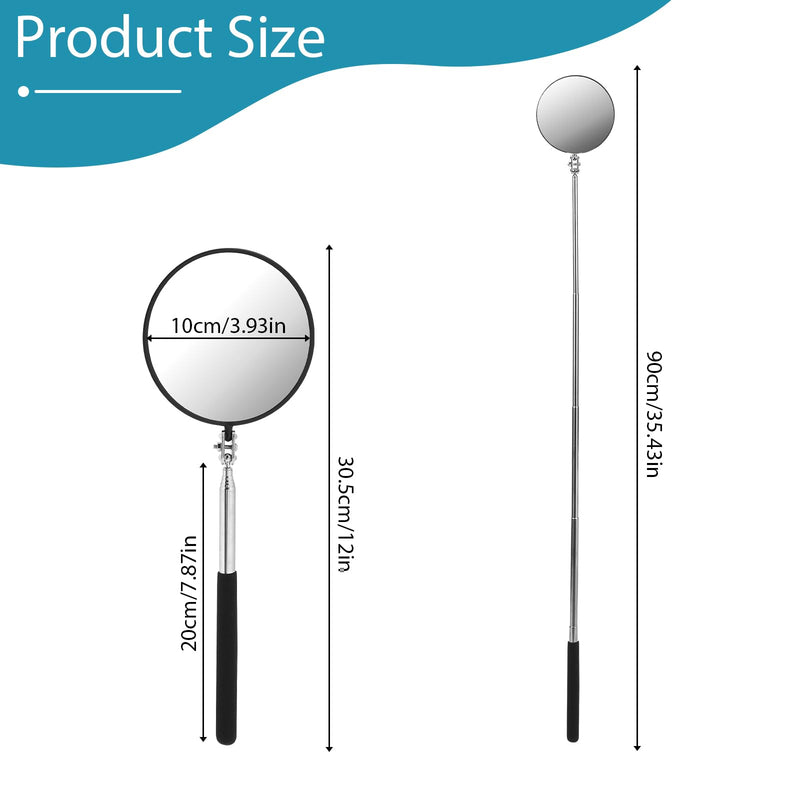 Telescoping Inspection Mirror, Circular Inspection Mirror, Flexible Inspection Mirror 360 Rotation with Extended Handle Round Inspection Mirrors for Checking Vehicle Condition(Dia-4 Inch) 4 Inch