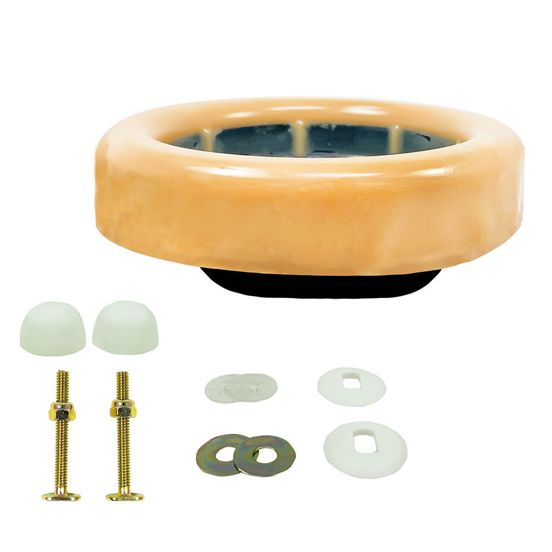 Universal Extra Thick Toilet Wax Ring Replacement Kit for Floor Outlet Toilet Bowl with Black Rubber Flange Funnel Water Tight Seal Gasket Accommodates 3 Inch and 4 Inch Waste Lines