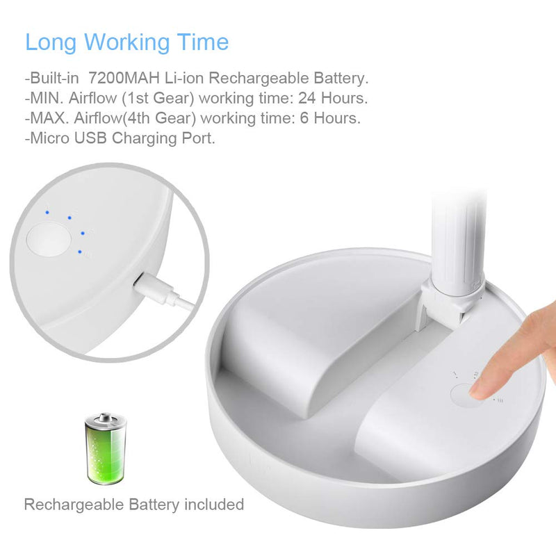 9H Battery Operated Fan Foldable Table Desk Floor Pedestal Fan Rechargeable 4 Speeds Portable 8-inch Fan
