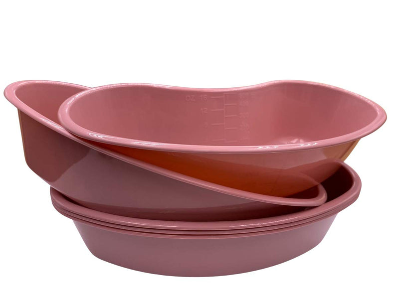 Comfort Axis Kidney Shaped Emesis Plastic Basin with Graduations, 16 Ounces, 5 Pack, Rose