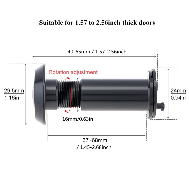 Door Viewer Peephole 200 Degree Zinc Alloy with 16 mm/0.63 inch Drill Bit for 1-1/2" to 2-3/8" Doors (Black) Black