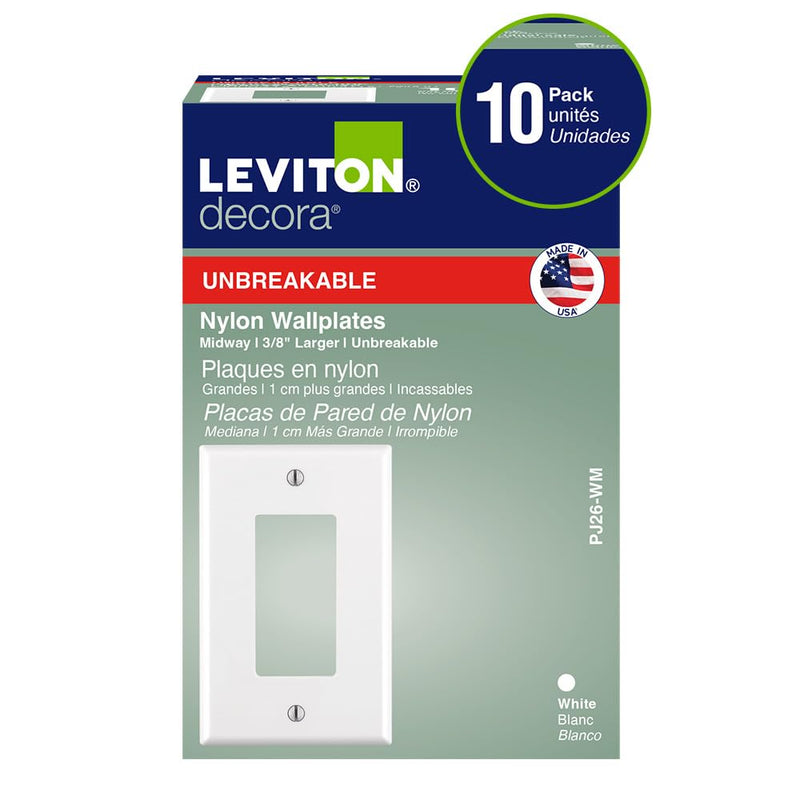 Leviton PJ26-WM 1-Gang Decora/GFCI Decora Wallplate, White, 10-Pack