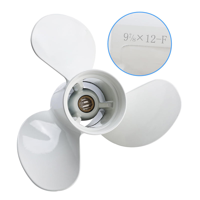 NovelBee 9 7/8X12-F Aluminum Propeller for Yamaha F20 F25 25HP 30HP Motor | 9-7/8X12 F Pro,Boat Propeller,Outboard Motor Propeller,Aluminum Alloy,3-Blade;10 Spline;RH