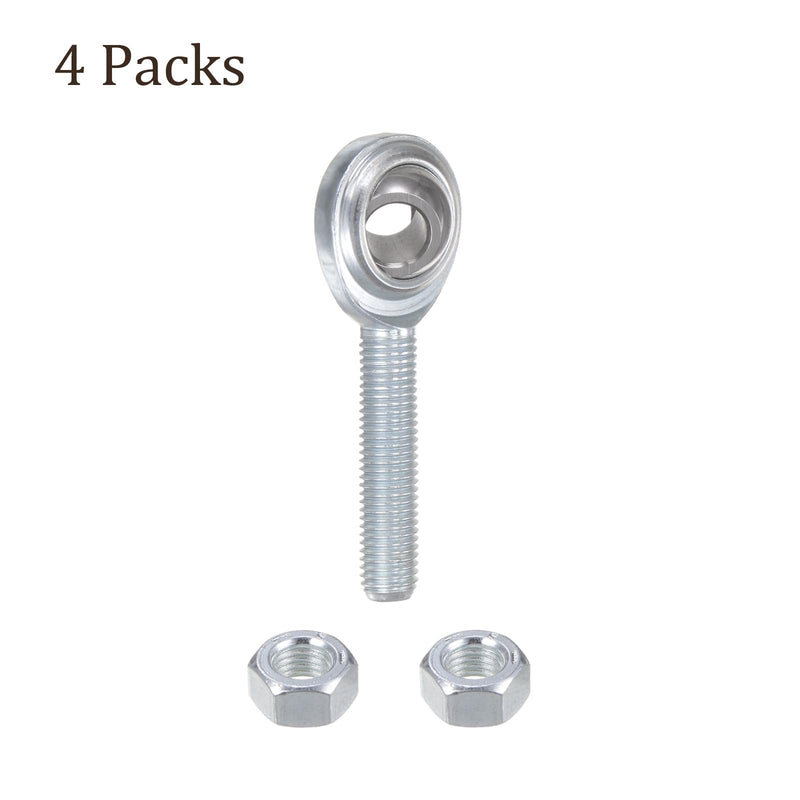 4pcs CM5 Rod End Joint Bearing - [5/16" Bore, 5/16-24 UNF Right Hand Thread] Male Rod End with Jam Nuts, 45# Carbon Steel 4