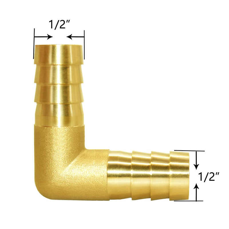 Joywayus 2Pcs 1/2" Hose ID/Hose Barb 90 Degree L Right Angle Elbow Union Brass Fitting Water/Fuel/Air 2