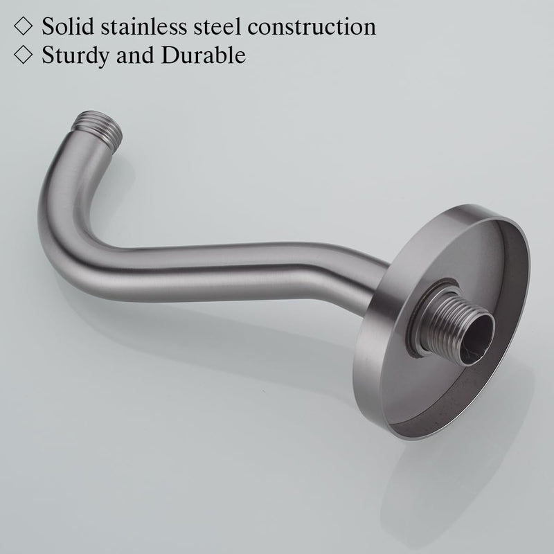 RANDOM 8 Inch S-Shape Curved Shower Arm with Flange,Stainless Steel Brushed Nickel Shower Head Extension Arm,Wall Mounted.RD-91068-8BN