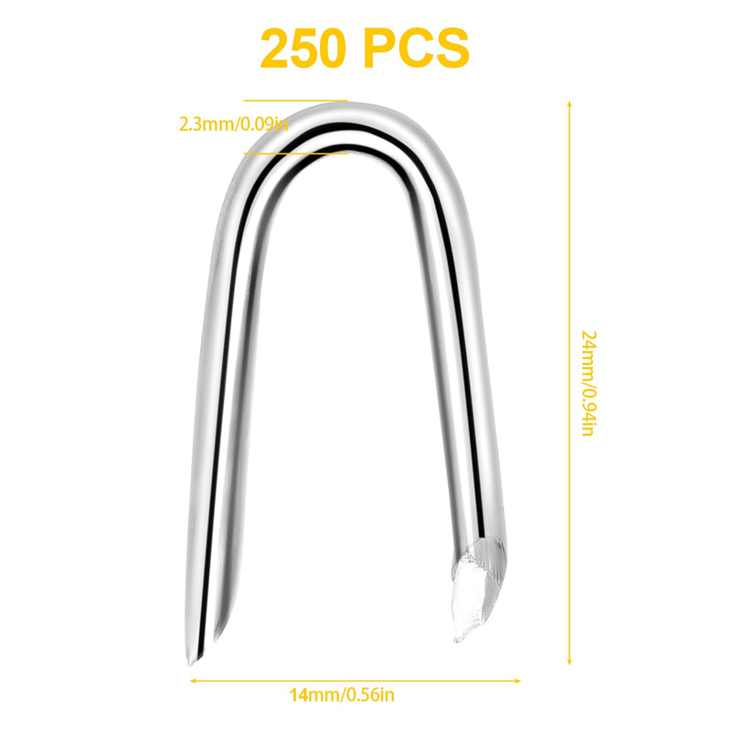 Therwen U Shaped Nails Wire Fence Staples Nails, 1 Inch Steel Fencing Nails, Galvanized U Shaped Fasteners Nails for Fixing Wire Woven and Mesh Fencing, Corrosion and Rust Resistant(250 Pcs) 250