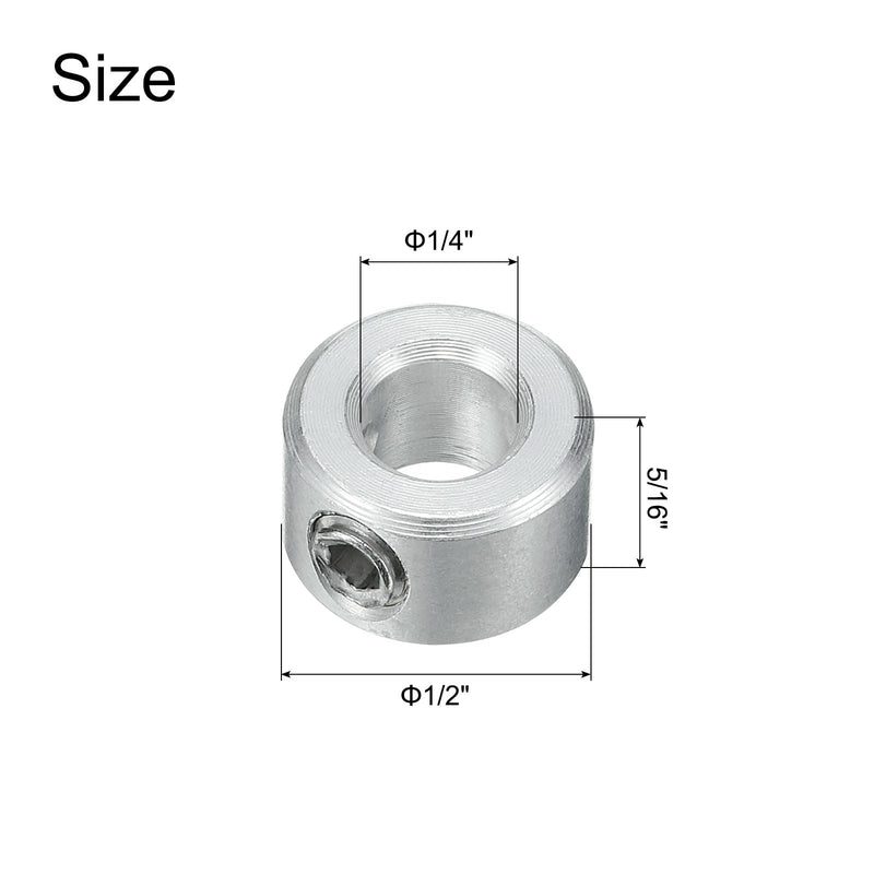 uxcell 4pcs Set Screw Collars 1/4" Bore, Aluminum Shaft Collars, 1/2" OD and 5/16" Thickness, Set Screw Clamp Collar, Stop Collar for Linear Rod Shaft Guide
