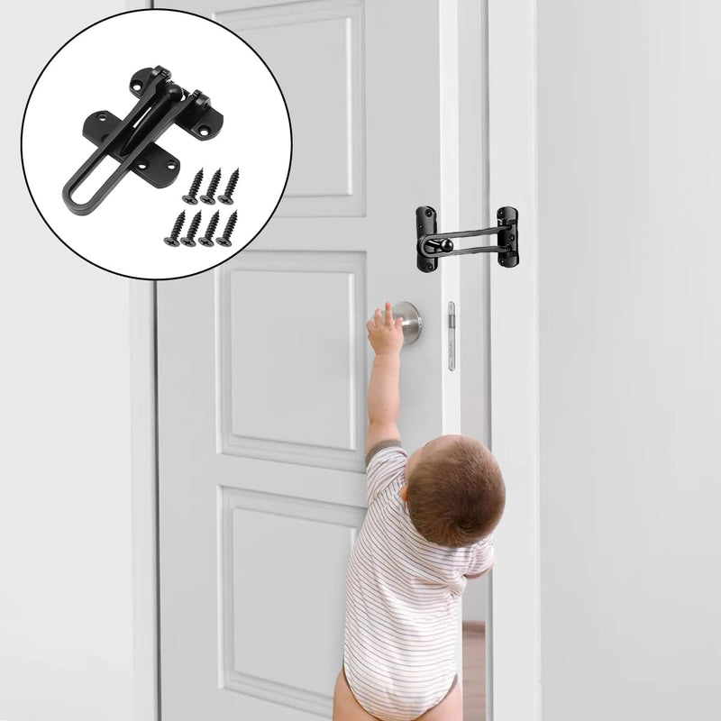 Tidorlou Door Lock Latch for Home & Hotel Security,Brushed Finish Stainless Steel Door Chain Lock,U-Swing Locks Front Door Locks for Kids (Black) Black
