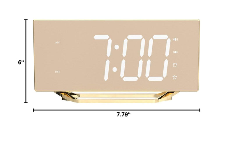 Loud Alarm Clock for Heavy Sleeper, 2 Alarms Big Display Clock with Bed Shaker for Hard of Hearing Deaf,Plug in Bedroom Mirror Clock,Phone Charger,Dimmer,Simple Digital Clock for Senior Adult Teen Kid Gold Surface(with Bed Shaker)