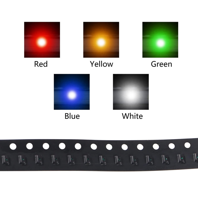 0603 SMD LED Kit 100pcs 5 Colors SMD LED Diode Lights Kit Super Bright Lighting Bulb Lamps,Electronics Components Light,Emitting Diodes (Mini Chip 0.06 x 0.03 inch) 0603