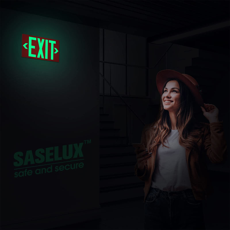 Photoluminescent Exit Sign Aluminum - Adhesive Backing Glow In The Dark - Removable Arrows Included - 12x7 Inches - Non Electrical Red Exit Light For 50 Feet Visibility (1 Pack) 1 Pack