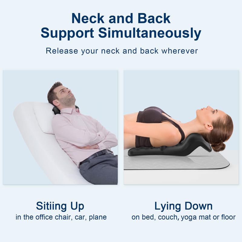 Neck and Shoulder Relaxer with Upper Back Massage Point, Cervical Traction Device Neck Stretcher for TMJ Pain Relief and Cervical Spine Alignment Chiropractic Pillow (Black) Black