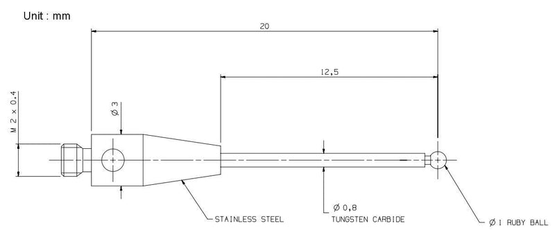 Cmm Touch Probe Stylus 1mm Ruby Ball Tips M2 Thread 20mm Long A-5003-0033 (H0033 M2*D1.0*L20.0)