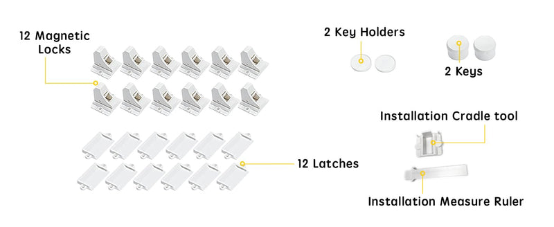 Vmaisi Adhesive Magnetic Cabinet Locks (12 Locks and 2 Keys) Standard 12.0
