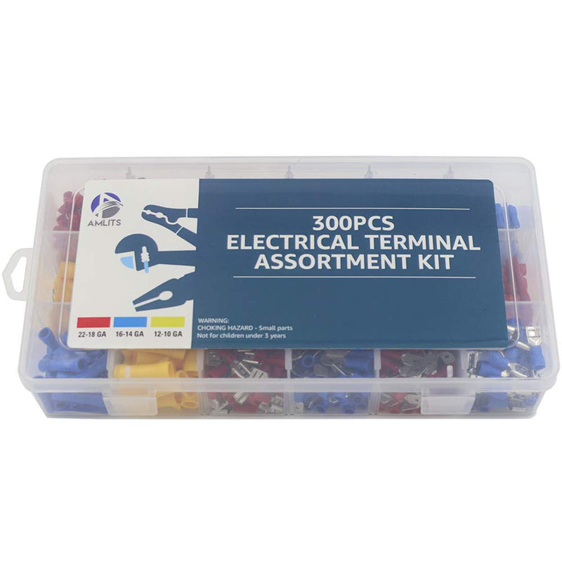 300 PCS Insulated Wire Electrical Connectors - Butt, Ring, Spade, Quick Disconnect - Crimp Terminals Connectors Assortment Kit PVC Crimp Connectors 300 PCS