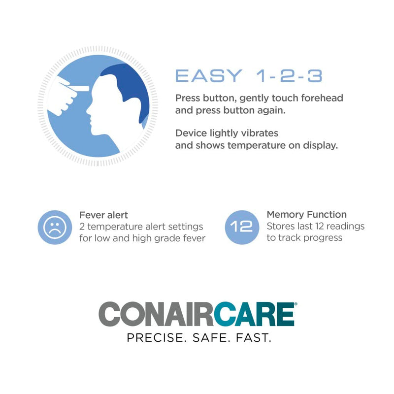 Conair Digital Thermometer for Adults and Kids, Forehead Thermometer, No Contact Infared Thermomter with Extra Large LED Display, Fast and Easy-To-Read Results Small