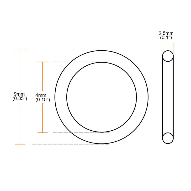 uxcell Nitrile Rubber O-Rings, 9mm OD 4mm ID 2.5mm Width, Metric Sealing Gasket, Pack of 10