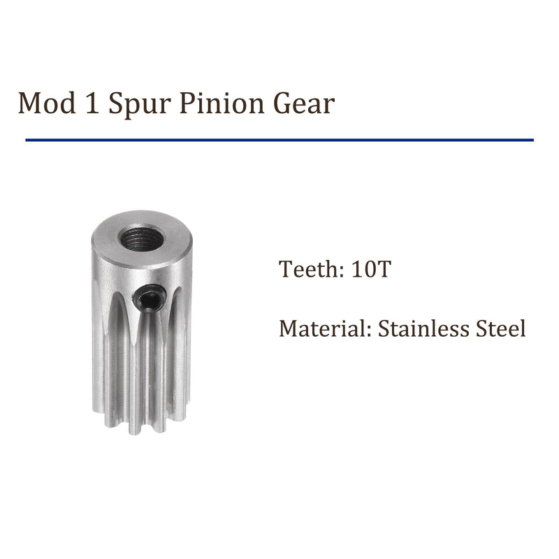 2pcs Mod 1 Straight Spur Pinion Gear Motor Gear 10 Teeth - [5mm Aperture x 20mm Height], Suitable for RC Cars, Stainless Steel - NewNest Australia