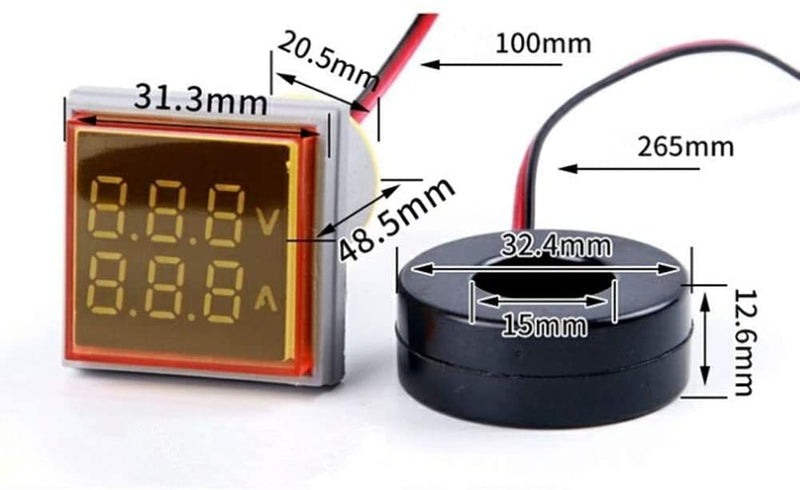 AC Current and Voltage Indicator with Two-Digit Display, 22mm Square Head LED Multi-Function Measuring Instrument Monitor (Green) Green