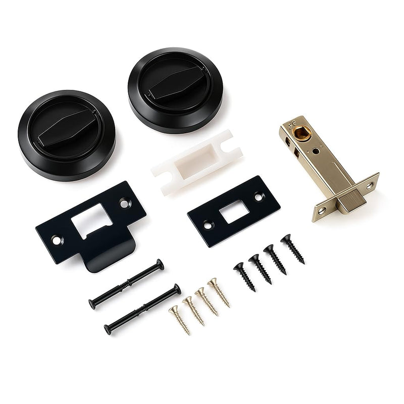 Black Stainless Steel Door Knobs Ring Hidden Recessed Cup DoorKnob Furniture Pulls Flat Door Handles Furnture Door Lock, Door Lock, Home Entry Door Handles Lock with Black Chicago Screws, 1 Set