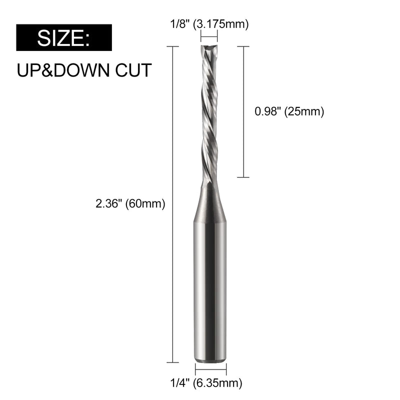 UP&Down Compression Bit 1/4 Inch Shank,1/8 Inch Cutting Dia,Carbide Spiral Router Bits CNC End Mill for Woodworking Panels (2) 2