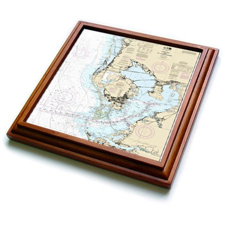3dRose Print of Nautical Map of Tampa Bay Trivet with Ceramic Tile, 8" by 8", Brown