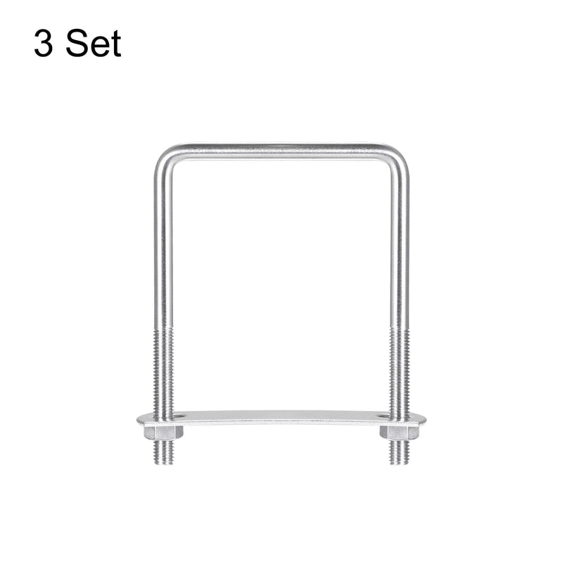 uxcell Square U-Bolts, 3 Sets 83mm(3.27") Inner Width 120mm Length M8 304 Stainless Steel U Clamp Bolt with Nuts and Plates, for Boat Trailer M8x83x120mm
