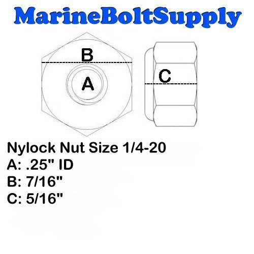Superior Grade/Type 316 Stainless Steel Nylon Insert Lock Nuts - Marine Bolt Supply (1/4-20 (Pack of 50pcs)) 1/4-20 (pack of 50pcs)