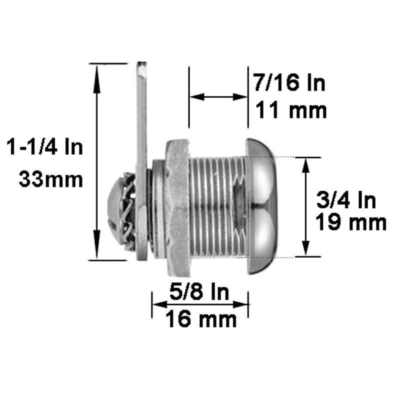 Cabinet Cam Locks Keyed Alike, 5/8” Cylinder Cam Locks for Tool Box RV Compartment Mailbox Vending Machine Drawer File Cabinet, Fits 3/8” Max Panel Thickness, Chrome Finish with 3 Cams and 2 Keys 5/8 Inch