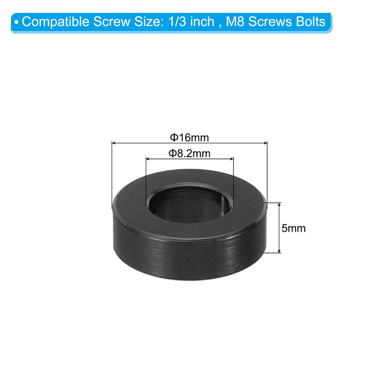 PATIKIL M8 Aluminum Spacer, 8 Pcs Metal Spacers Aluminum 8.2mm ID x 16mm OD x 5mm L Aluminum Spacer Screw Standoff Round for 1/3in or M8 Screw Bolts, Black