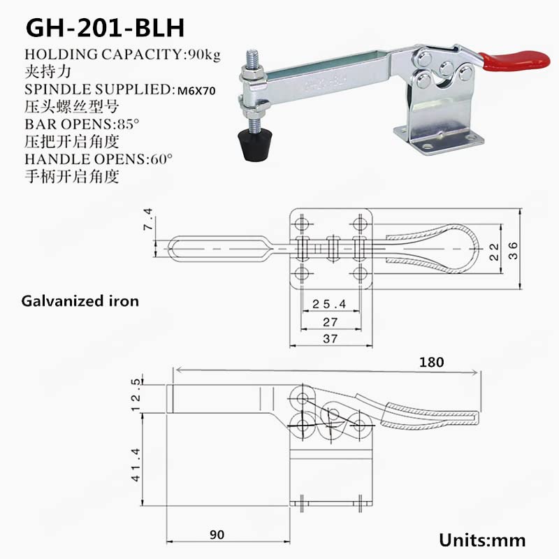 4Pcs Toggle Clamps (Longer and Heightened GH-201-BLH Toggle Clamp) Longer and Heightened GH-201-BLH Toggle Clamp