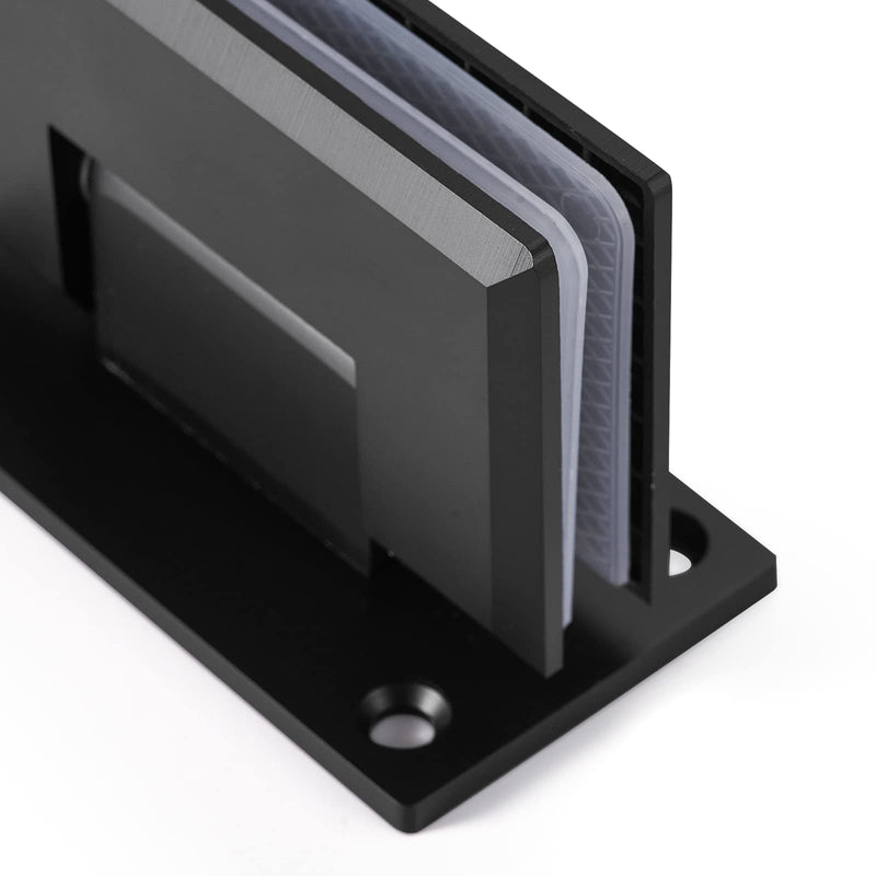 Ranbo 90 Degree Shower Glass Door Hinge, Matte Black, 1 Pack | solid 5mm-thick 304 stainless steel, wall to glass mount, for 5/16"-1/2" (8mm-12mm) thick frameless doors, beveled edge 90-degree glass-to-wall