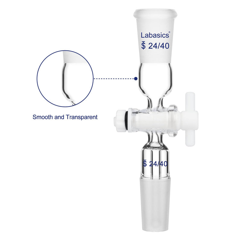 Labasics Vacuum Flow Control Adapter, Borosilicate Glass with PTFE Stopcock, Dual 24/40 Joints for Laboratory Distillation and Gas Control, Chemical Resistant Adapter for Precise Flow Regulation 24/40 Joint