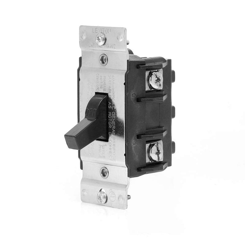Leviton MS402-DS 40 Amp, 600 Volt, Double-Pole, Single Phase AC Motor Starter, Suitable as Motor Disconnect, Toggle, Industrial Grade, Non-Grounding, Black