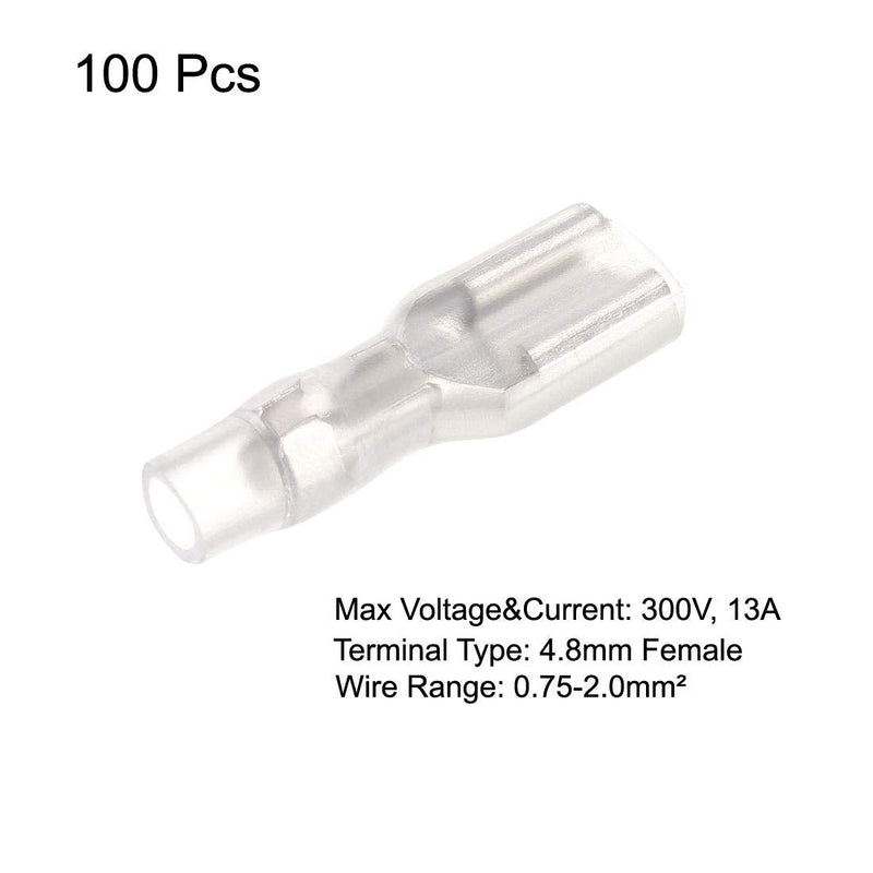 uxcell 100pcs 4.8mm Quick Splice Wire Terminals Female Spade Crimp Connector with Insulated Sleeve Applicable Wire Gauge 18AWG-15AWG 100