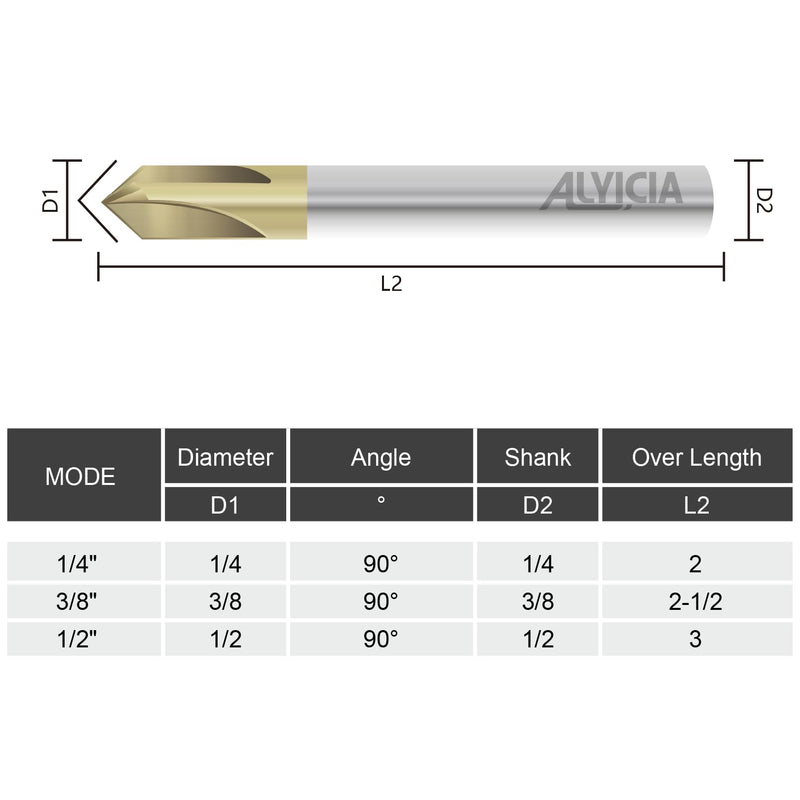 Carbide Chamfer End Mill 90 Degree 1/2" Shank Dia - V Groove CNC Carving Bits 4 Flutes ZrN Coating Milling Cutter V Bits for Alloy Steels, Hardened Steels 1/2 in 90°