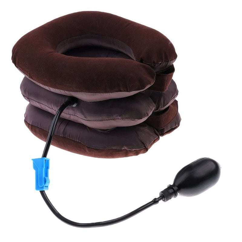 Inflatable Cervical Neck Traction Air Inflatable Pillow Neck Head Stretcher Pain Relief Collar (for Adults, Brown) For Adults
