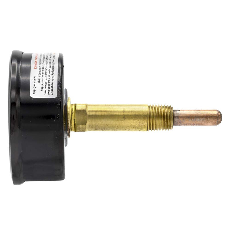 PIC Gauges TRI-RC-254R2.95-D 2-1/2" Dial Size, 1/4" Male NPT Connection Size, Stem Length 2.95 inches, 0/75 psi Range, Commercial Tridicators with Black Steel Case, Bronze Internals